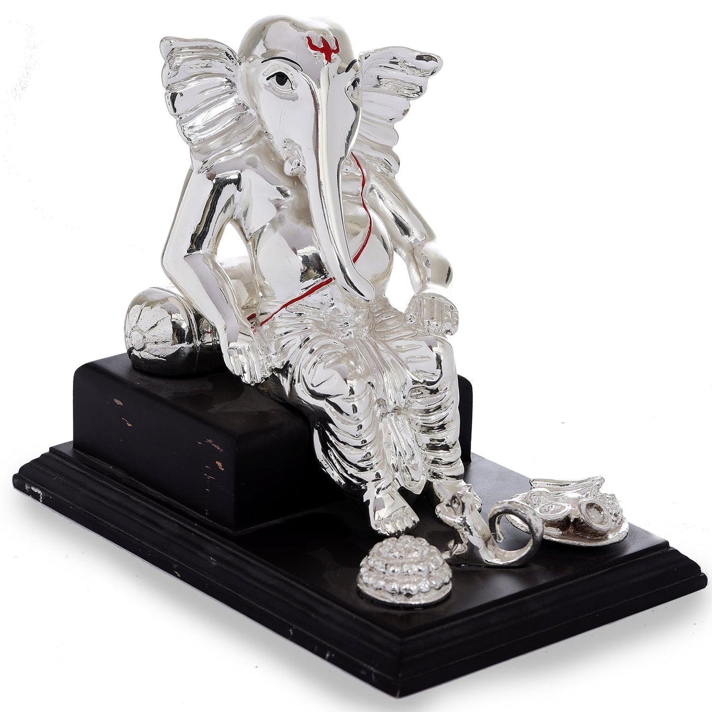 Ganpati Made In Silver Plating and Red Mala