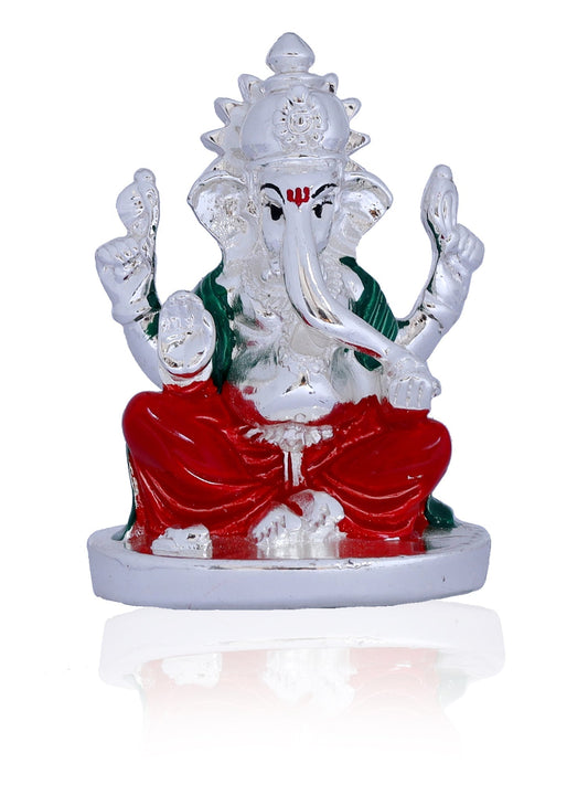 Ganesha Made In Silver Plating with Red Dhoti