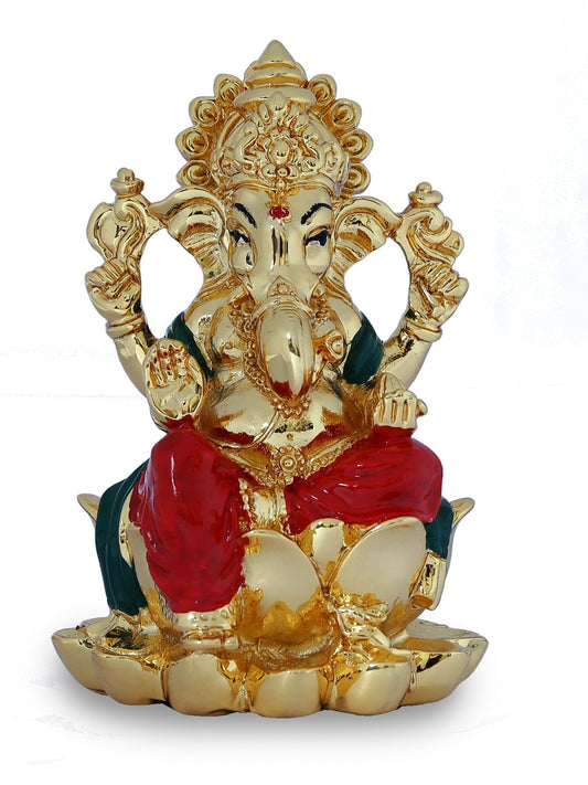 Ganesha Made In Gold Plating Base Material Resin with Red Dhoti