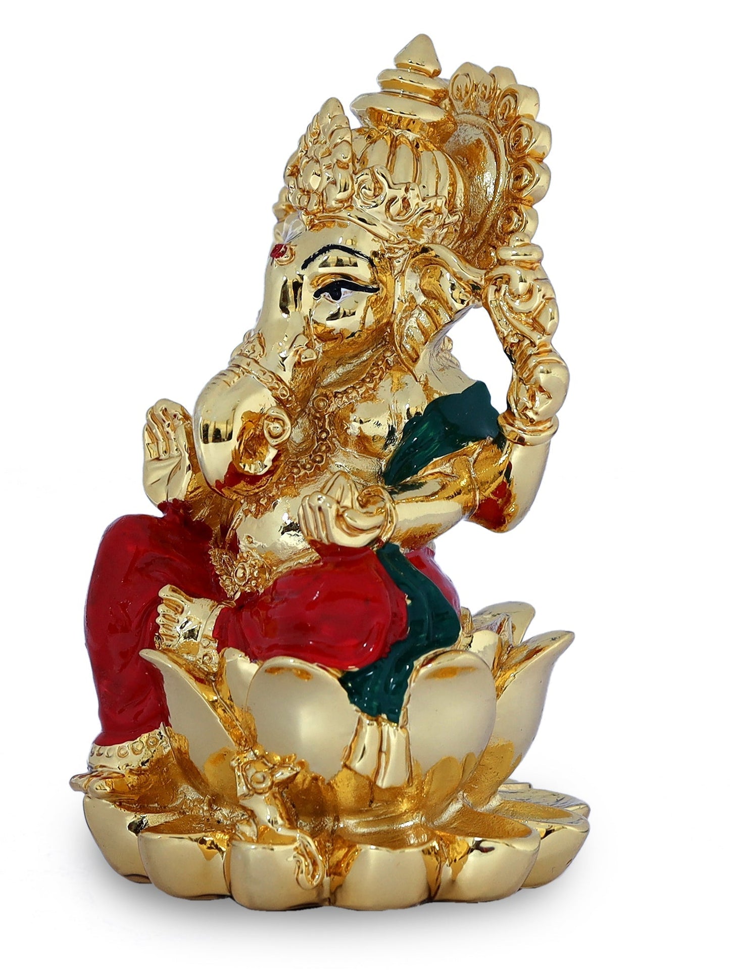 Ganesha Made In Gold Plating Base Material Resin with Red Dhoti