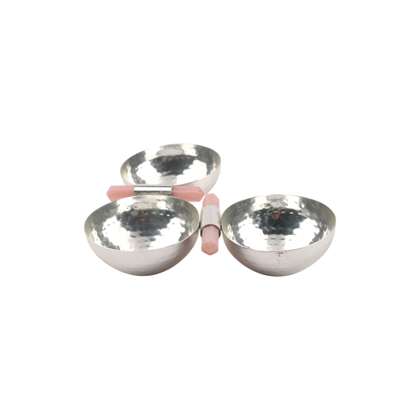 Silver-Plated Bowl Set with Rose Quartz Handles