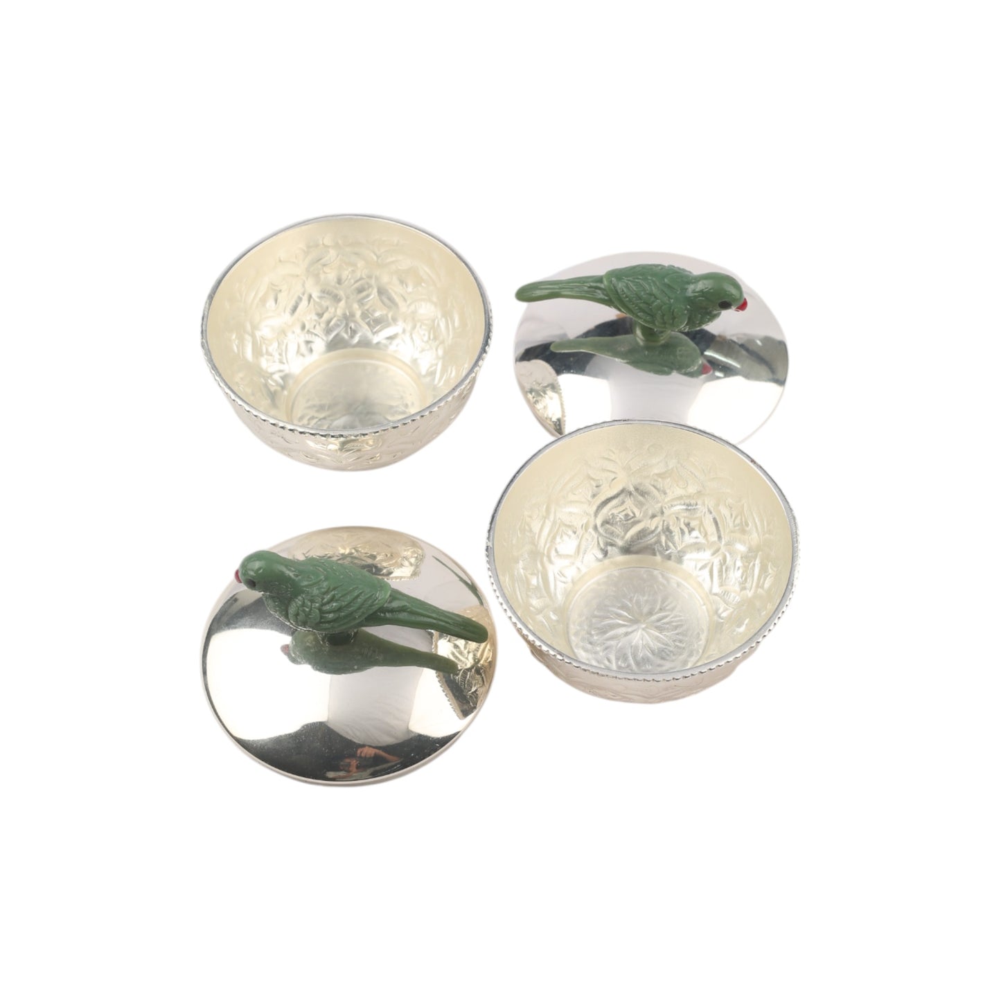 Silver-Plated Bowls with Parrot Lid