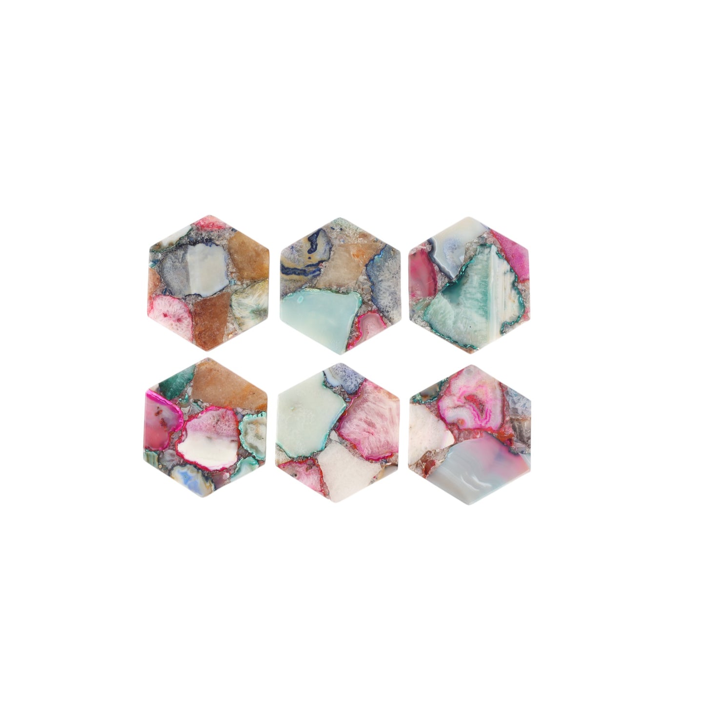 Mix Agate Hexagon Coaster Set