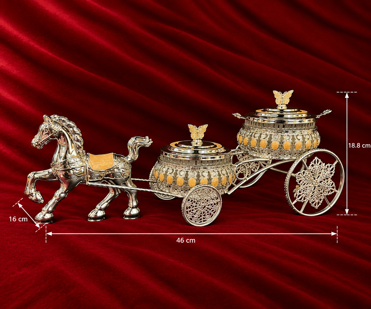 Royal Double Bowl Horse Cart Serving Set peach enamel