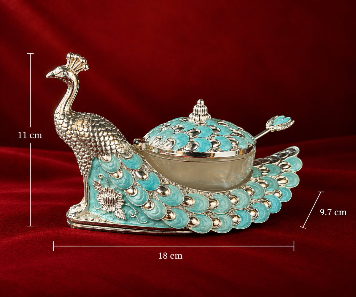 peacock mukhwas pot blue enamel