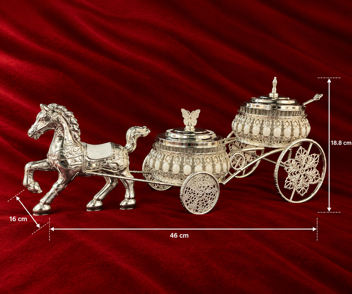 Royal Double Bowl Horse Cart Serving Set white enamel