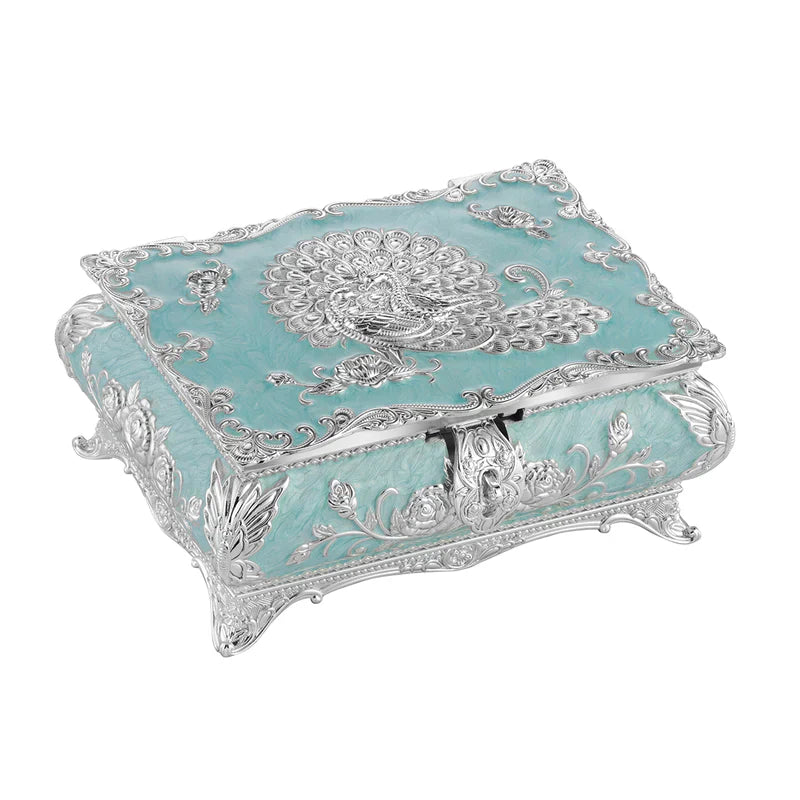 Peacock Enamel jewellery box blue