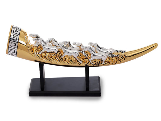 SILVER PLATED RUNNING  HORSE ON ELEPHANT TEETH