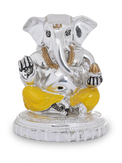 Resin Ganesh Made In Silver Plating with Yellow Dhoti