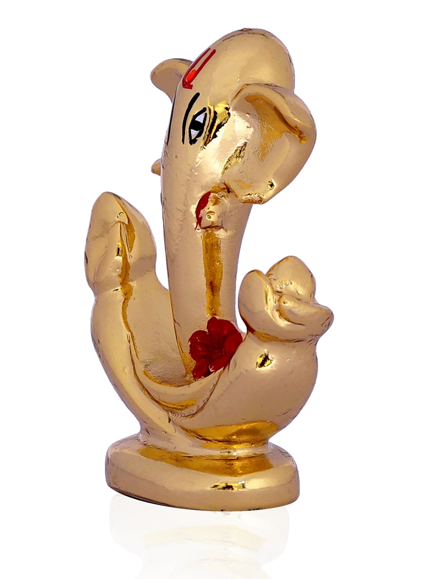 Ganesha Made In Gold Plating Base Material Resin with Red Flowe
