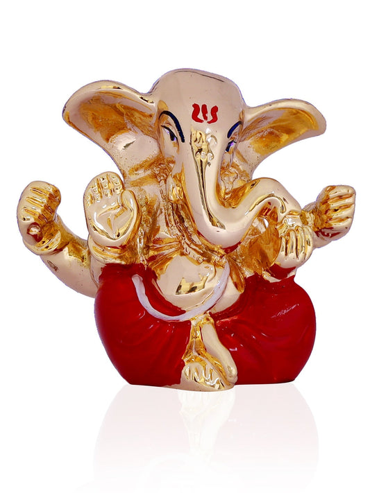 Ganesha Made In Gold Plating Base Material Resin with Red Dhoti