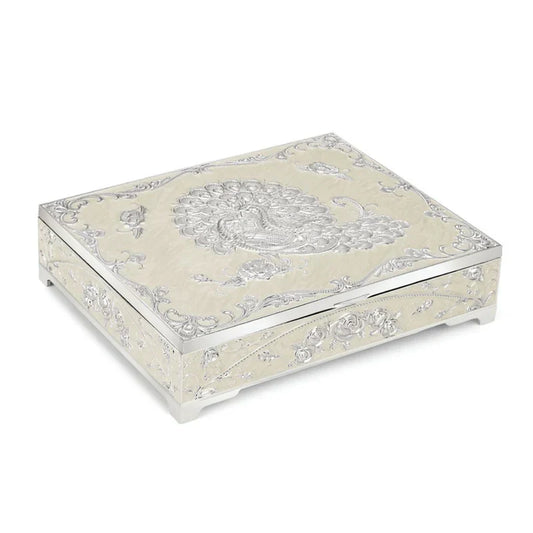 peacock dry fruit box - White (Four Partition)