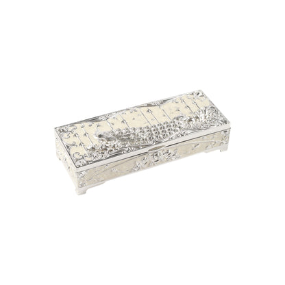 Rectangular Jewelry Box with Peacock Design - White