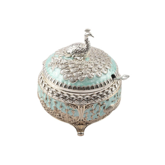 Peacock on top Sugar Pot – Enamel Finish