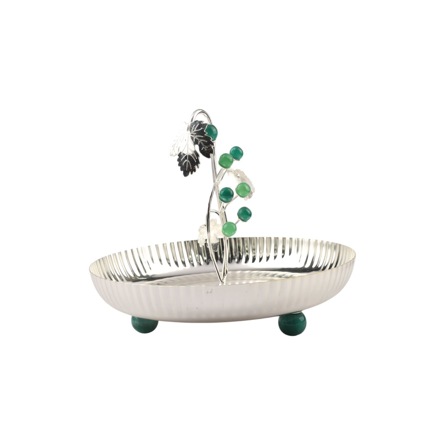 Silver-Plated Oval Platter with Beaded Vine Décor