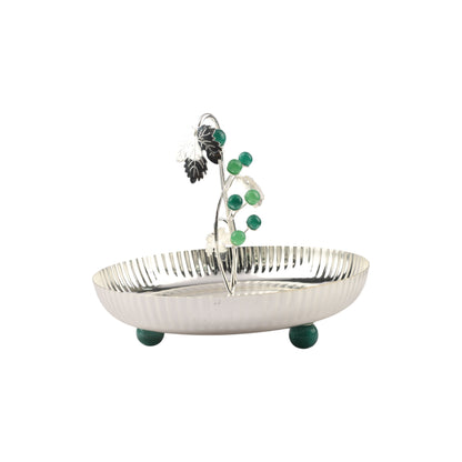 Silver-Plated Oval Platter with Beaded Vine Décor