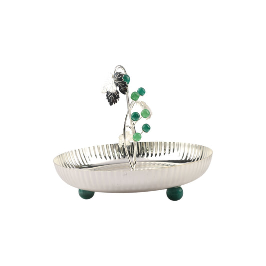 Silver-Plated Oval Platter with Beaded Vine Décor