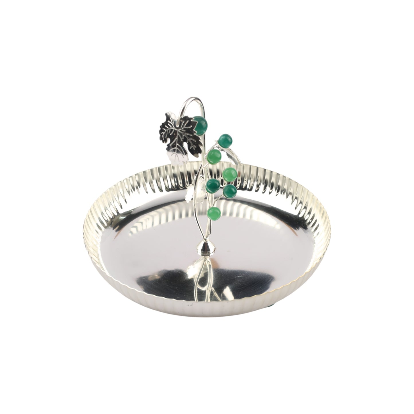 Silver-Plated Oval Platter with Beaded Vine Décor
