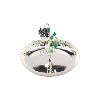 Silver-Plated Oval Platter with Beaded Vine Décor