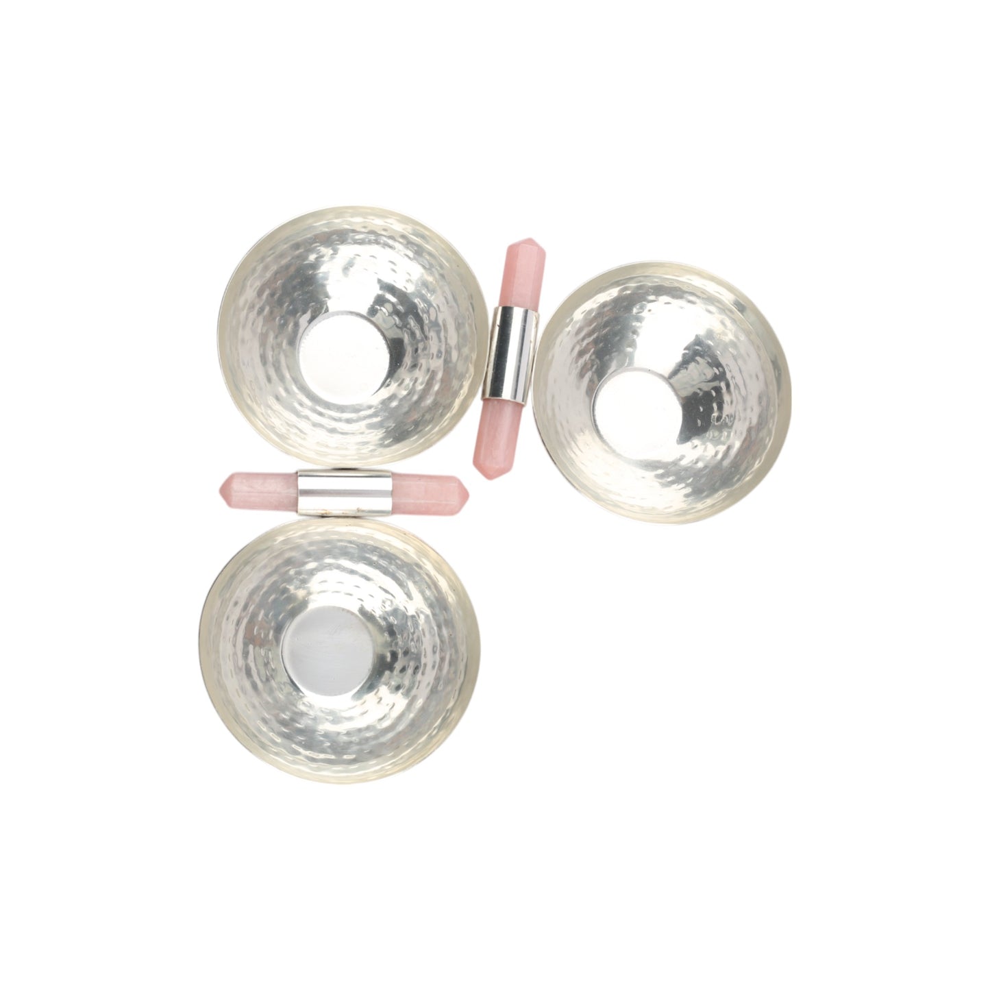 Silver-Plated Bowl Set with Rose Quartz Handles