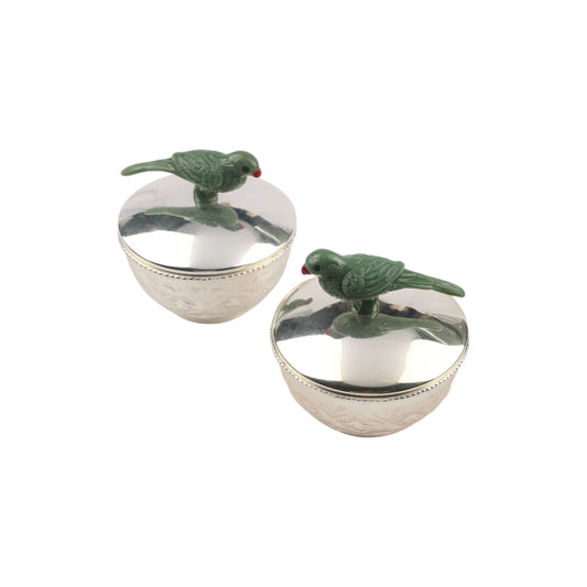 Silver-Plated Bowls with Parrot Lid