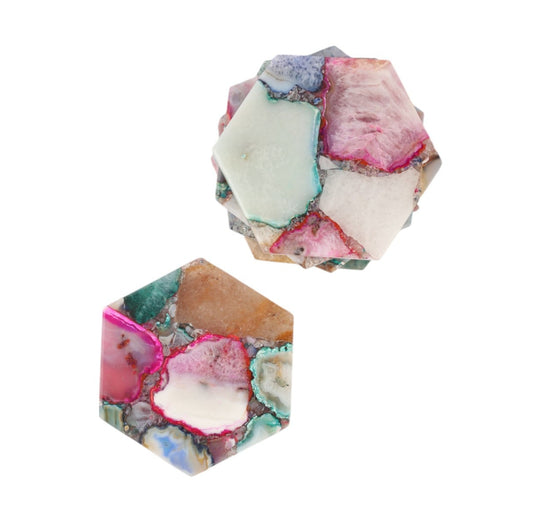 Mix Agate Hexagon Coaster Set