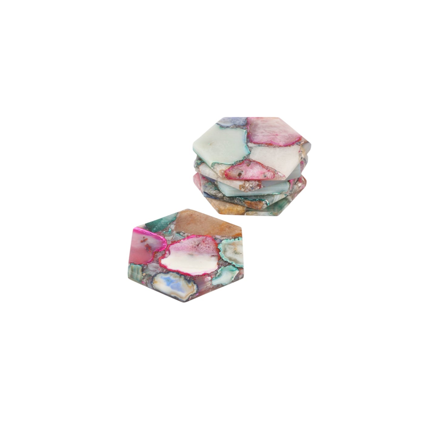 Mix Agate Hexagon Coaster Set