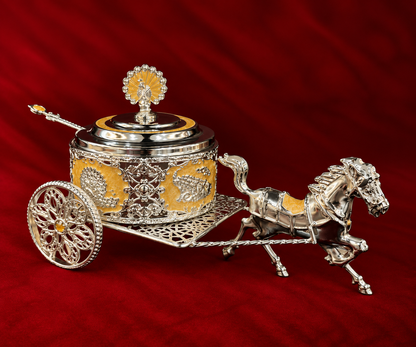 Royal Peacock pankh Horse Cart Serving Bowl peach enamel