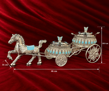Royal Double Bowl Horse Cart Serving Set blue enamel