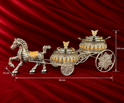 Royal Double Bowl Horse Cart Serving Set peach enamel
