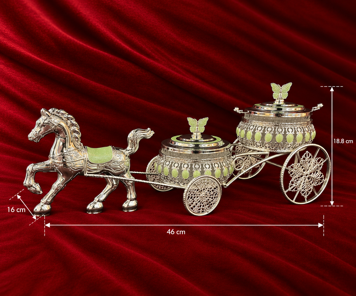 Royal Double Bowl Horse Cart Serving Set green enamel