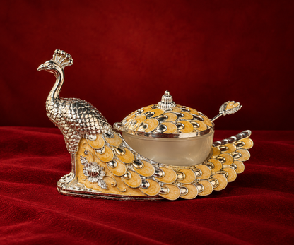 peacock mukhwas pot peach enamel