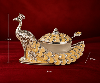peacock mukhwas pot peach enamel