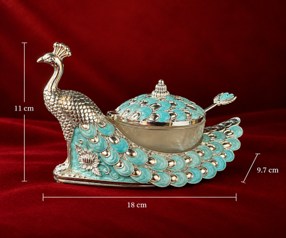 peacock mukhwas pot blue enamel