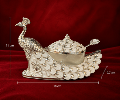 peacock mukhwas pot white enamel