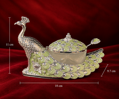 Peacock mukhwas pot green enamel