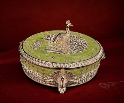 Royal Peacock Enamel Serving Box – Green Medium