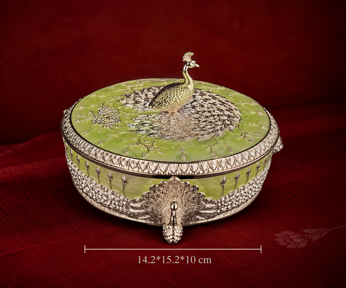 Royal Peacock Enamel Serving Box – Green small
