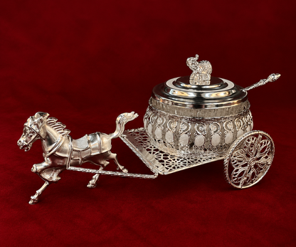 Silver-Plated Royal Horse Cart Serving Bowl white enamel