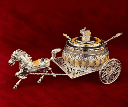 Silver-Plated Royal Horse Cart Serving Bowl peach enamel