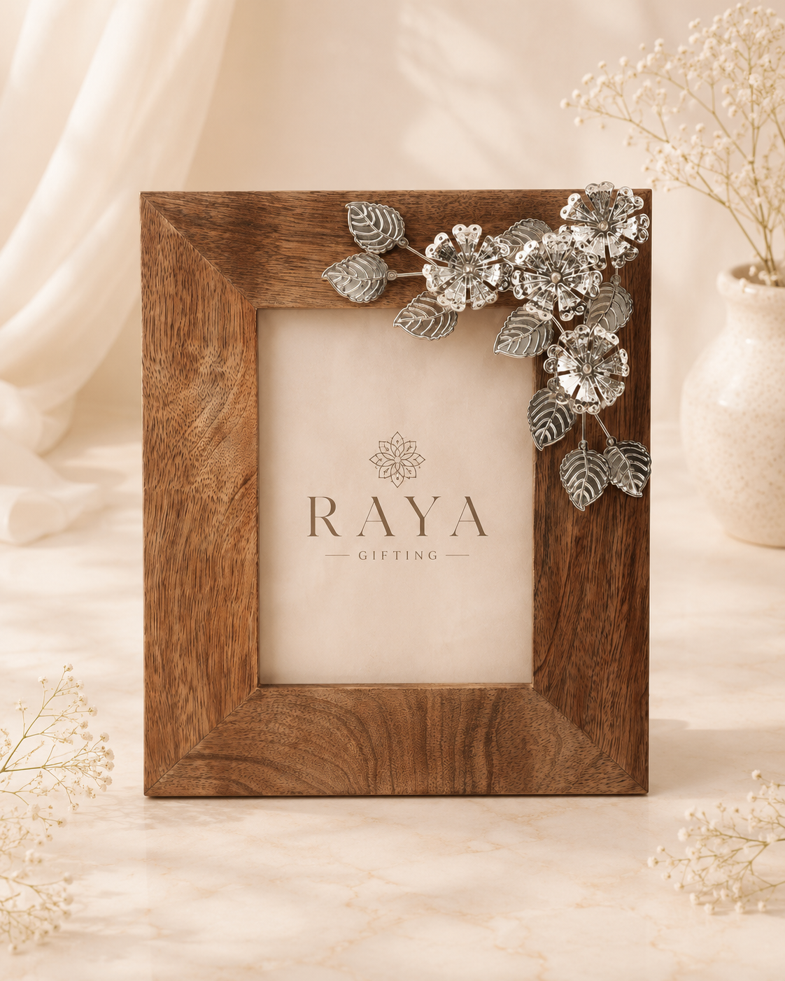Wooden Silver Motif Photo Frame
