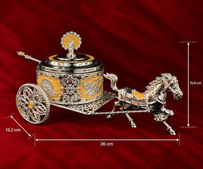 Royal Peacock pankh Horse Cart Serving Bowl peach enamel