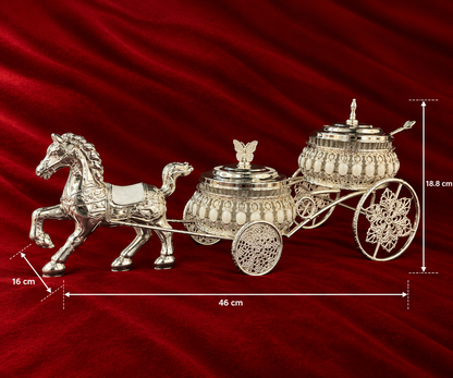 Royal Double Bowl Horse Cart Serving Set white enamel