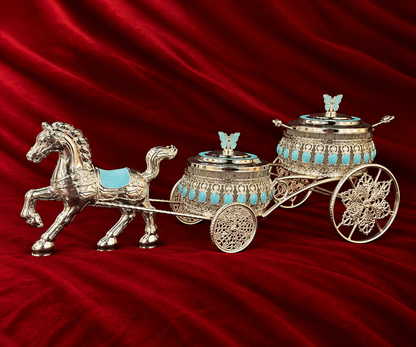Royal Double Bowl Horse Cart Serving Set blue enamel