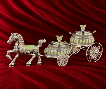 Royal Double Bowl Horse Cart Serving Set green enamel