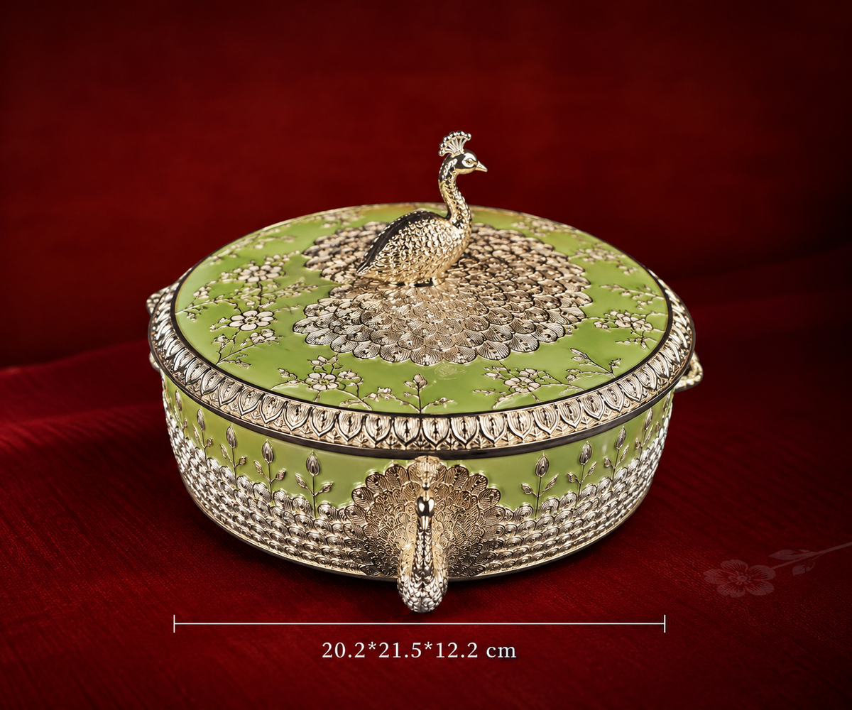 Royal Peacock Enamel Serving Box – Green Medium