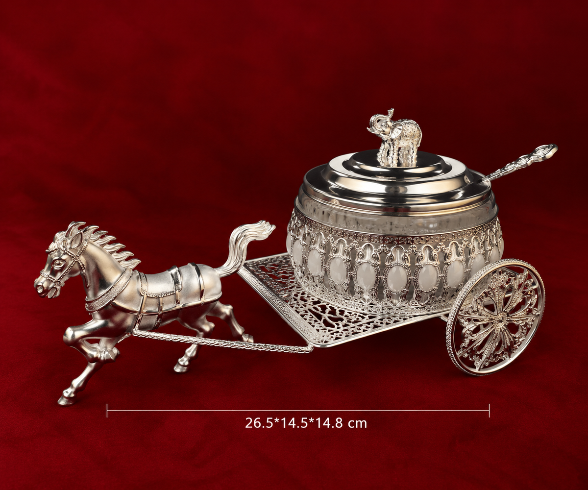Silver-Plated Royal Horse Cart Serving Bowl white enamel