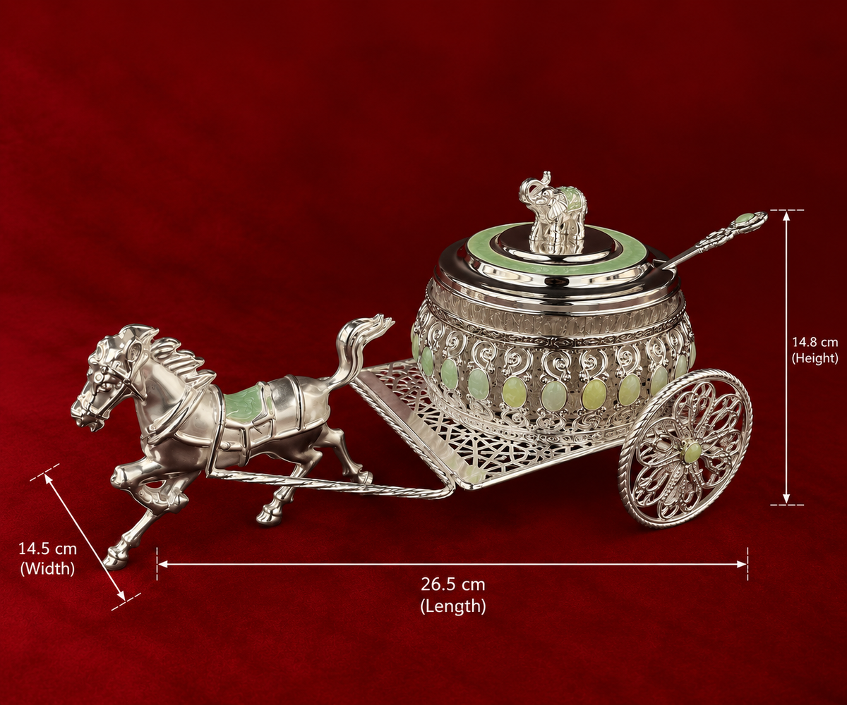 Silver-Plated Royal Horse Cart Serving Bowl green enamel