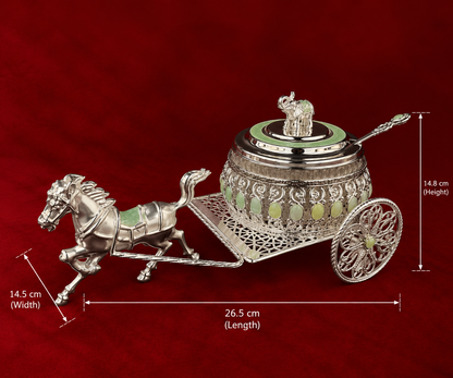 Silver-Plated Royal Horse Cart Serving Bowl green enamel