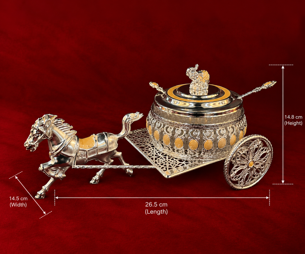 Silver-Plated Royal Horse Cart Serving Bowl peach enamel